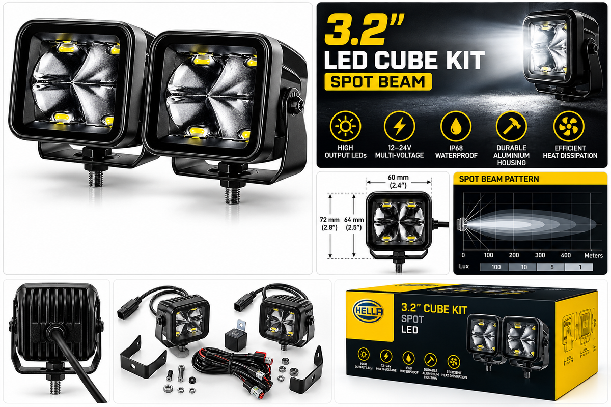 Hella LED Black Magic 3.2" Cube Kit - (Spot)