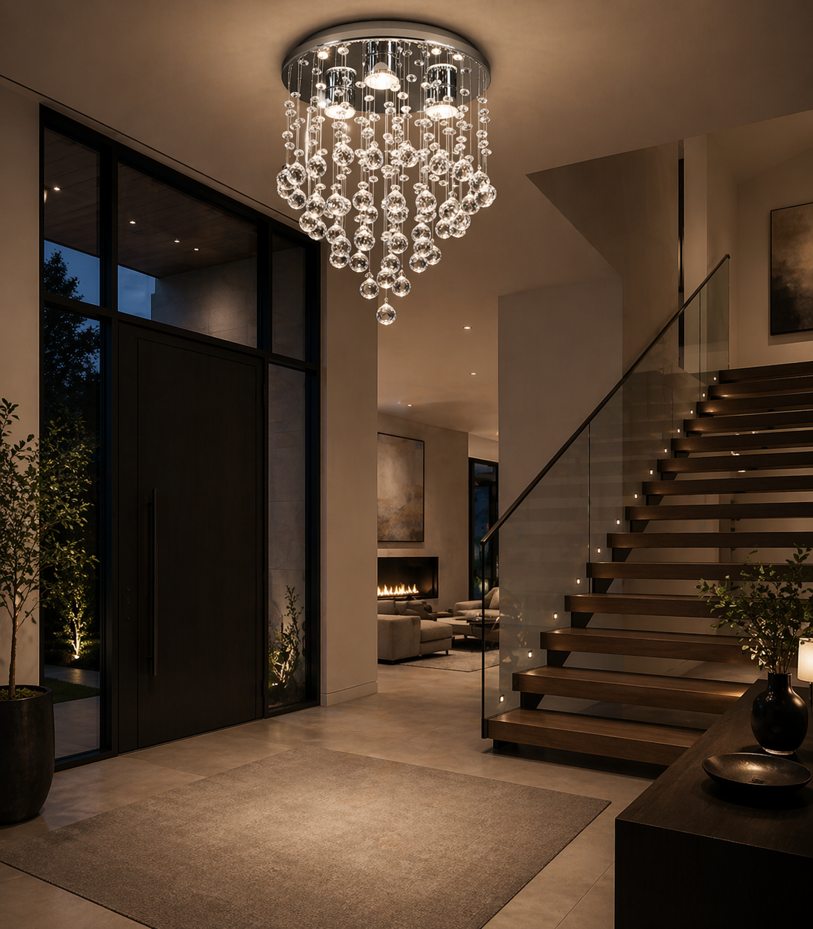 DEWDROP METAL AND CRYSTAL CEILING LIGHT CHROME