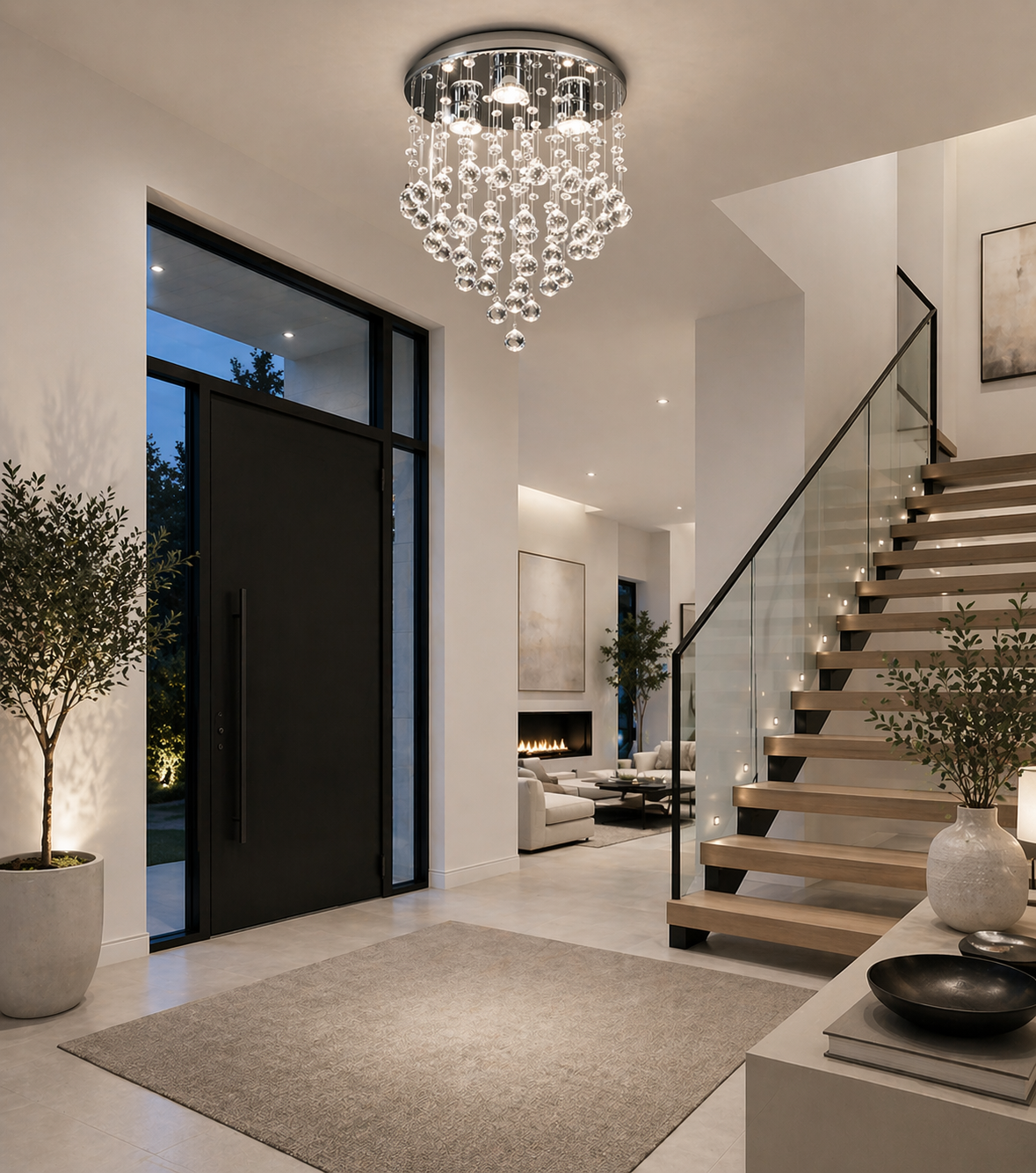 DEWDROP METAL AND CRYSTAL CEILING LIGHT CHROME