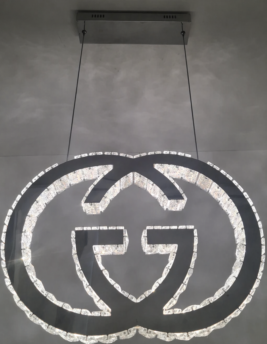 GUCCI Logo Luxury Crystal Hanging LED Pendant Light with Remote control