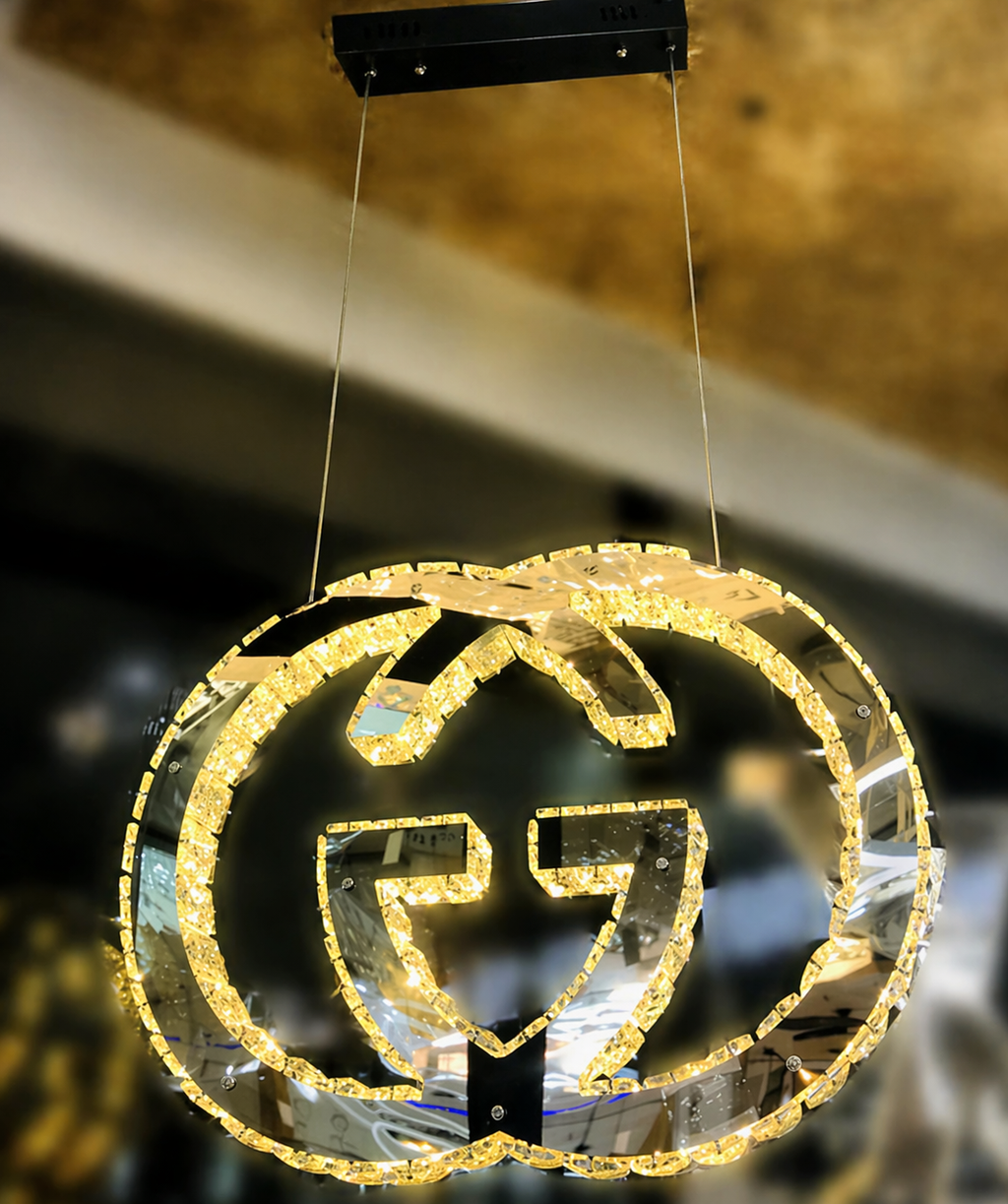 GUCCI Logo Luxury Crystal Hanging LED Pendant Light with Remote control