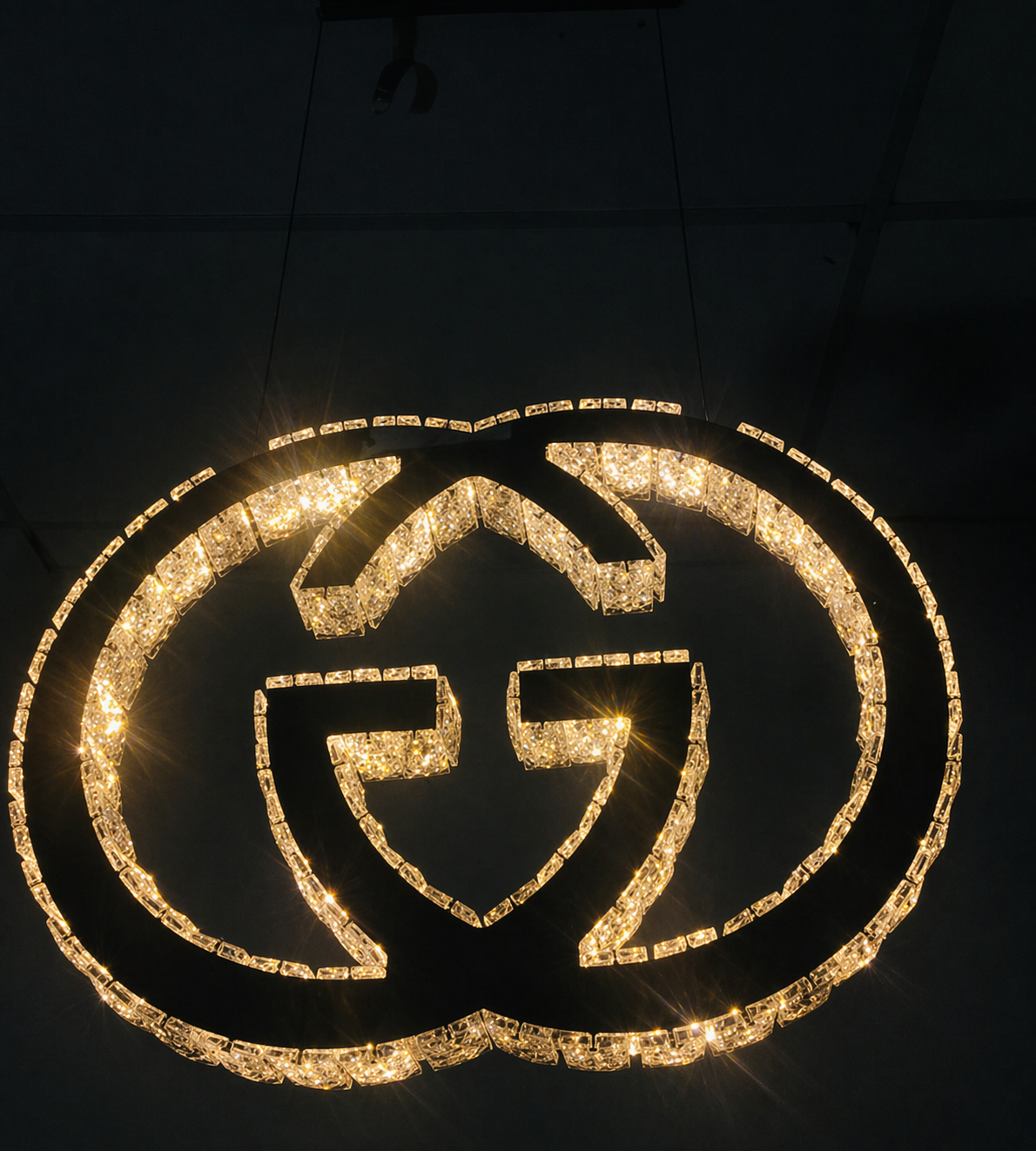 GUCCI Logo Luxury Crystal Hanging LED Pendant Light with Remote control