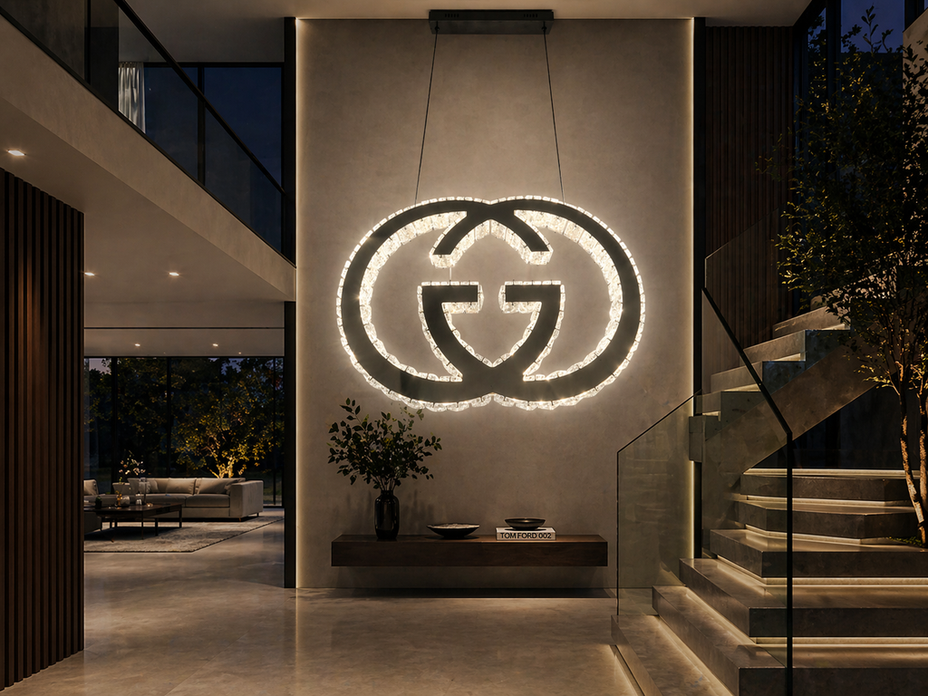 GUCCI Logo Luxury Crystal Hanging LED Pendant Light with Remote control