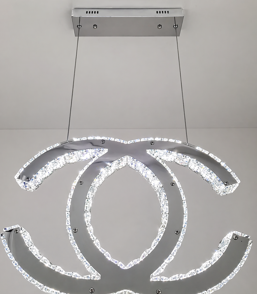 CHANEL Logo Luxury Crystal Hanging LED Pendant Light with Remote.