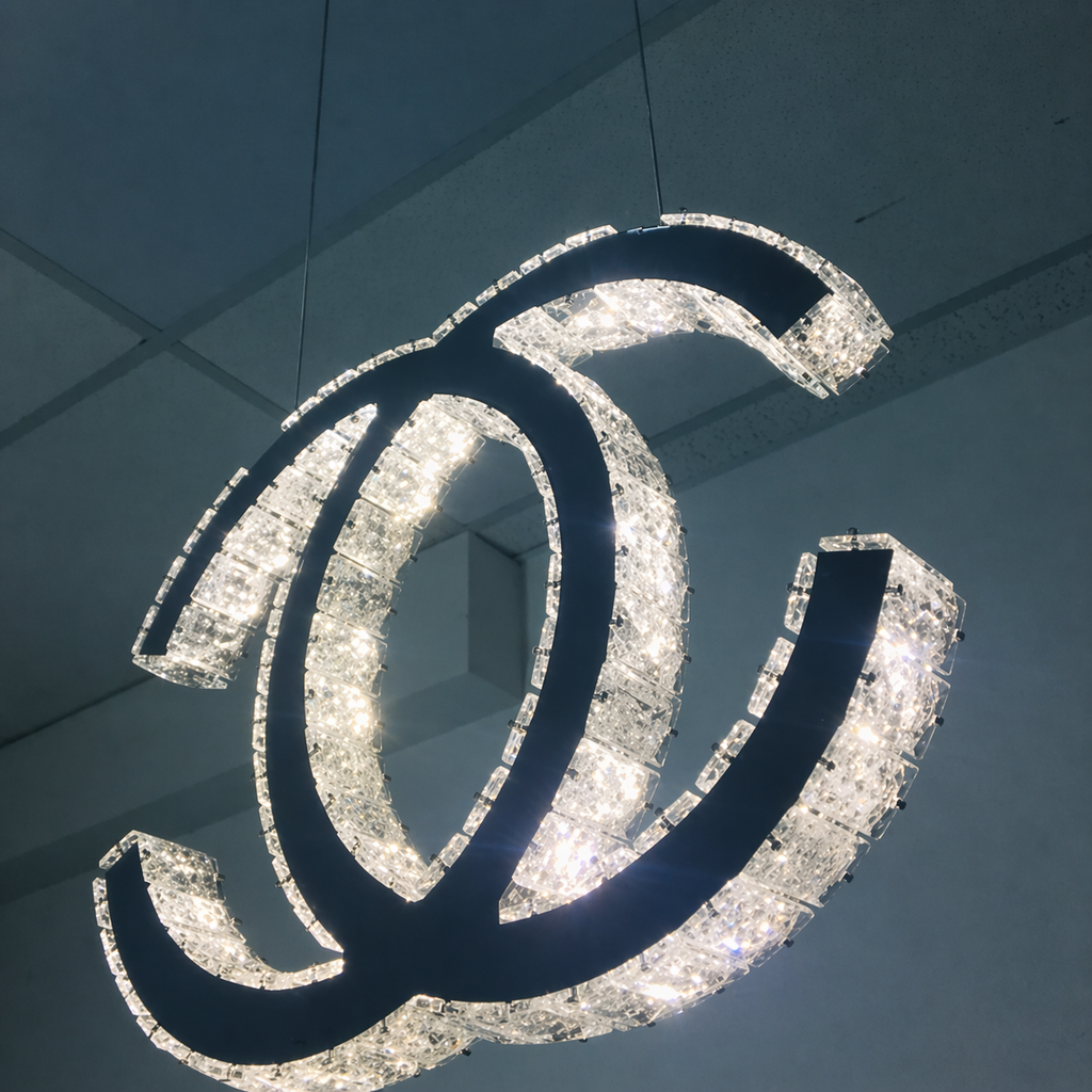CHANEL Logo Luxury Crystal Hanging LED Pendant Light with Remote.