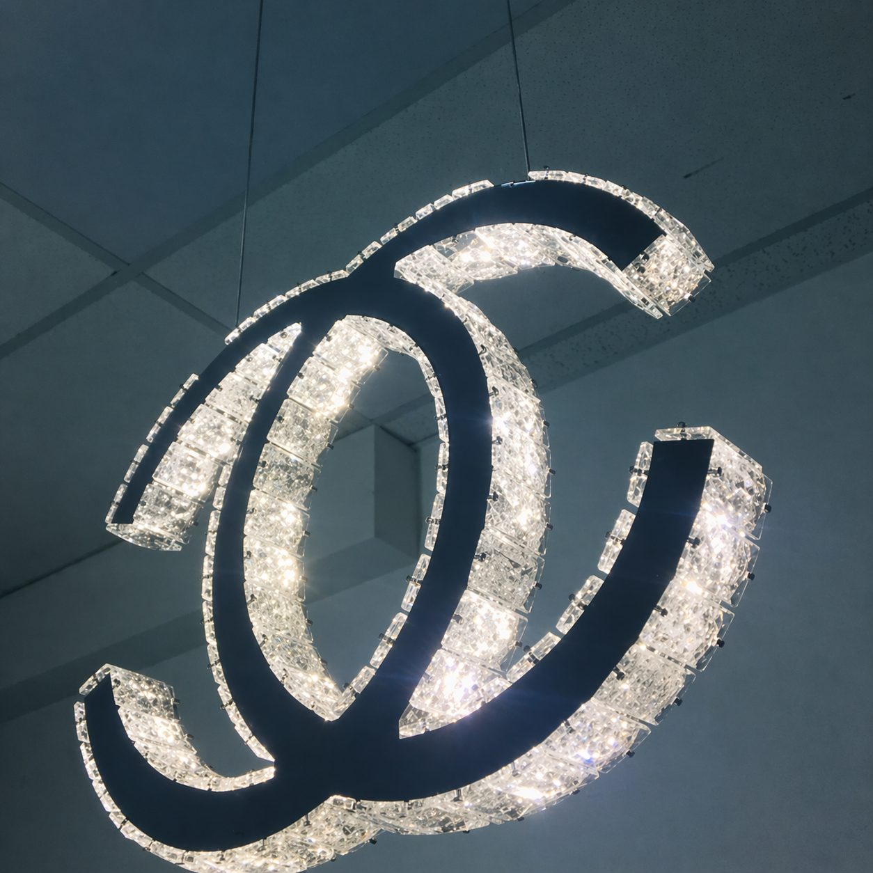 CHANEL Logo Luxury Crystal Hanging LED Pendant Light with Remote.