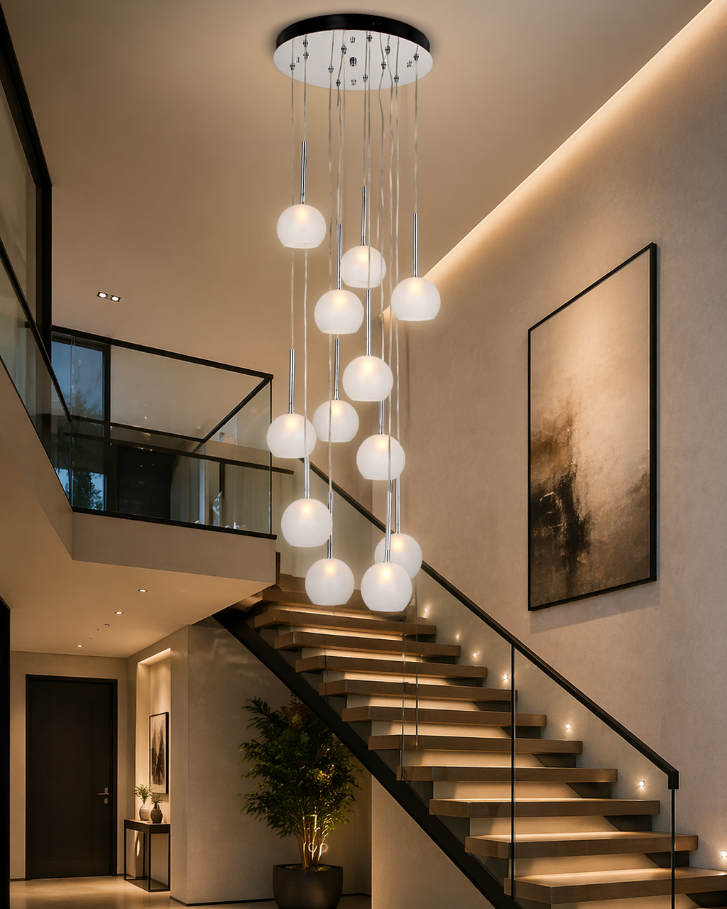 NEBULA METAL & GLASS 12 LIGHT PENDANT CHROME