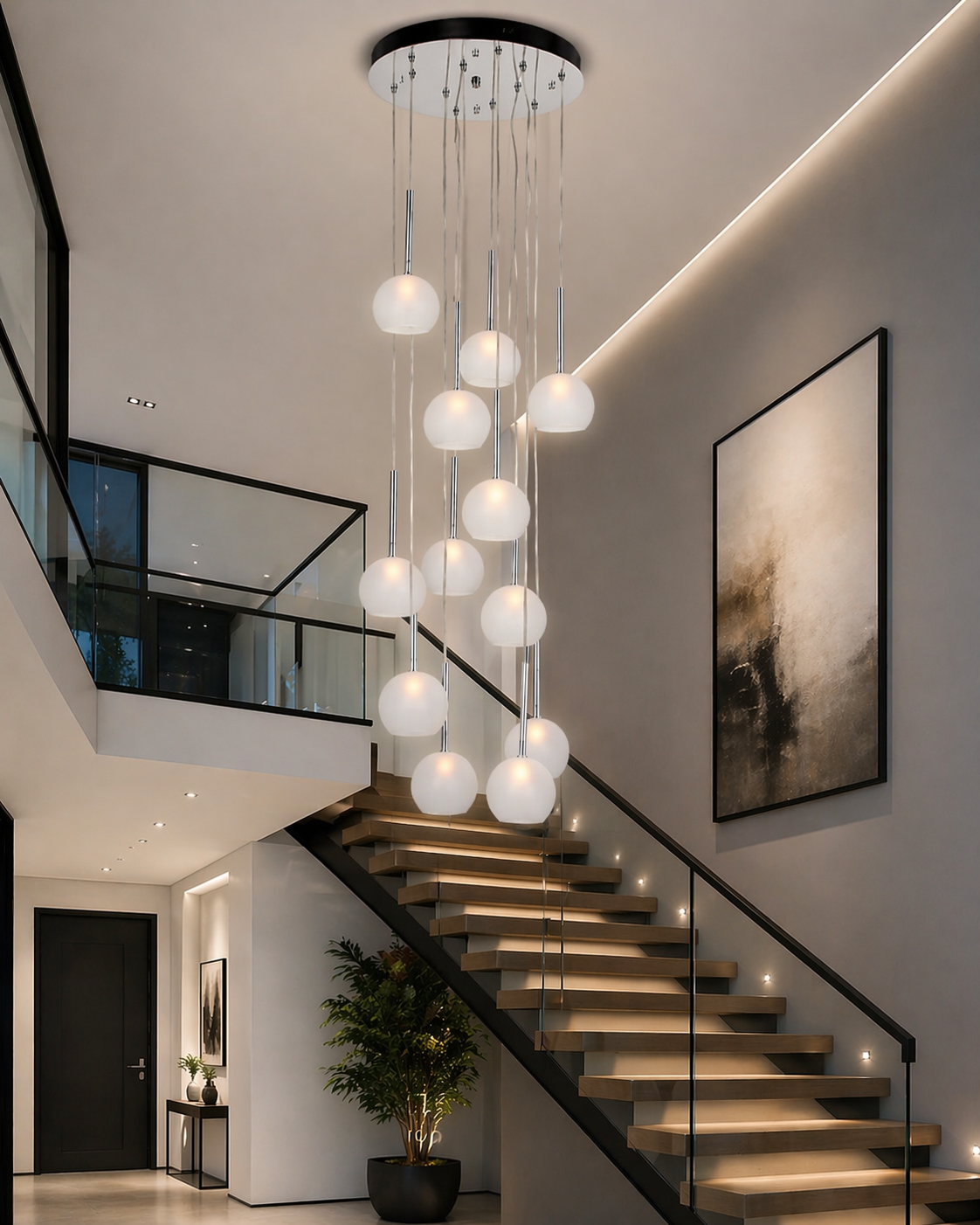 NEBULA METAL & GLASS 12 LIGHT PENDANT CHROME