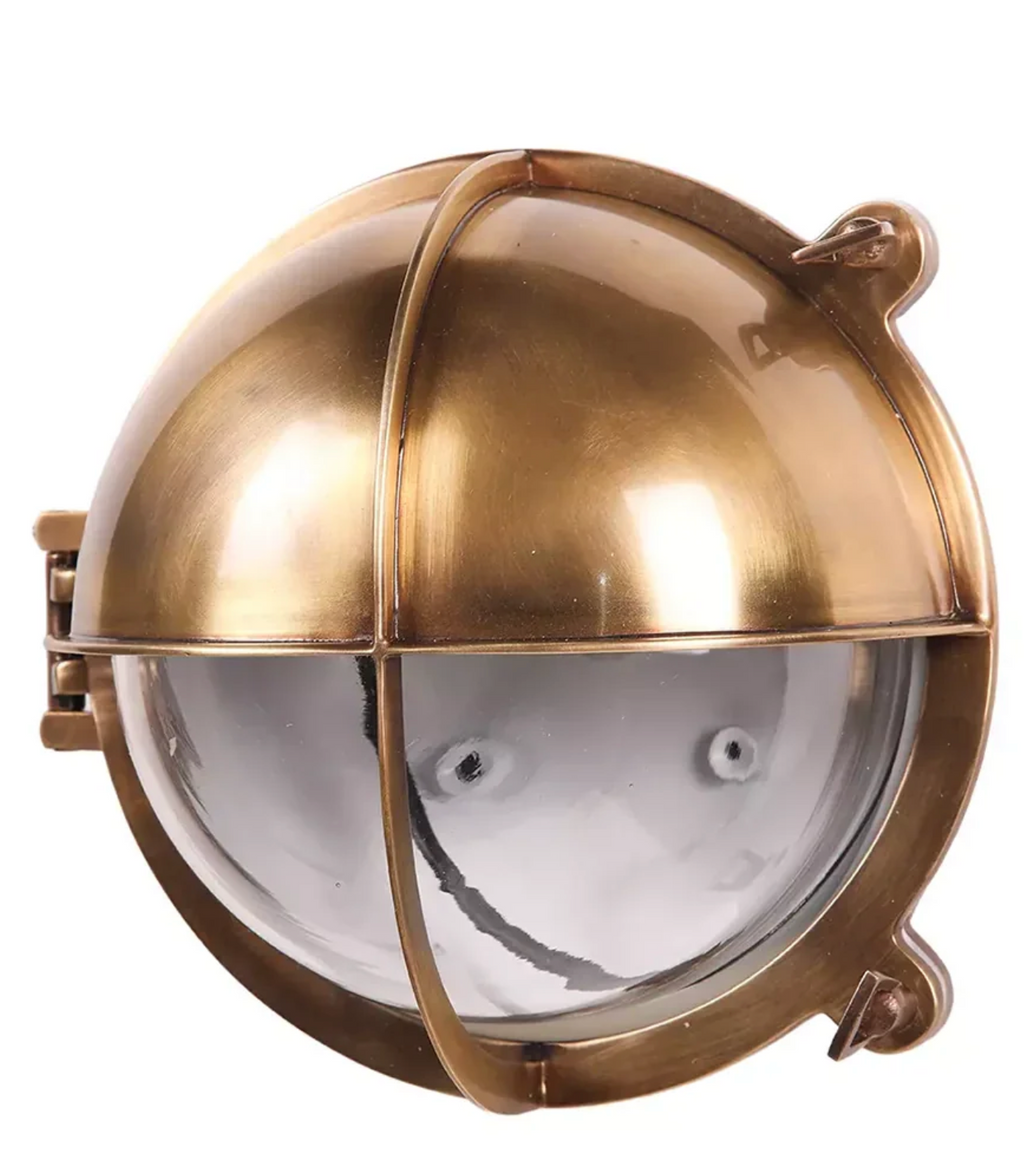 VINTAGE NAUTICAL BULKHEAD WALL LIGHT ANTIQUE SILVER | ANTIQUE BRASS