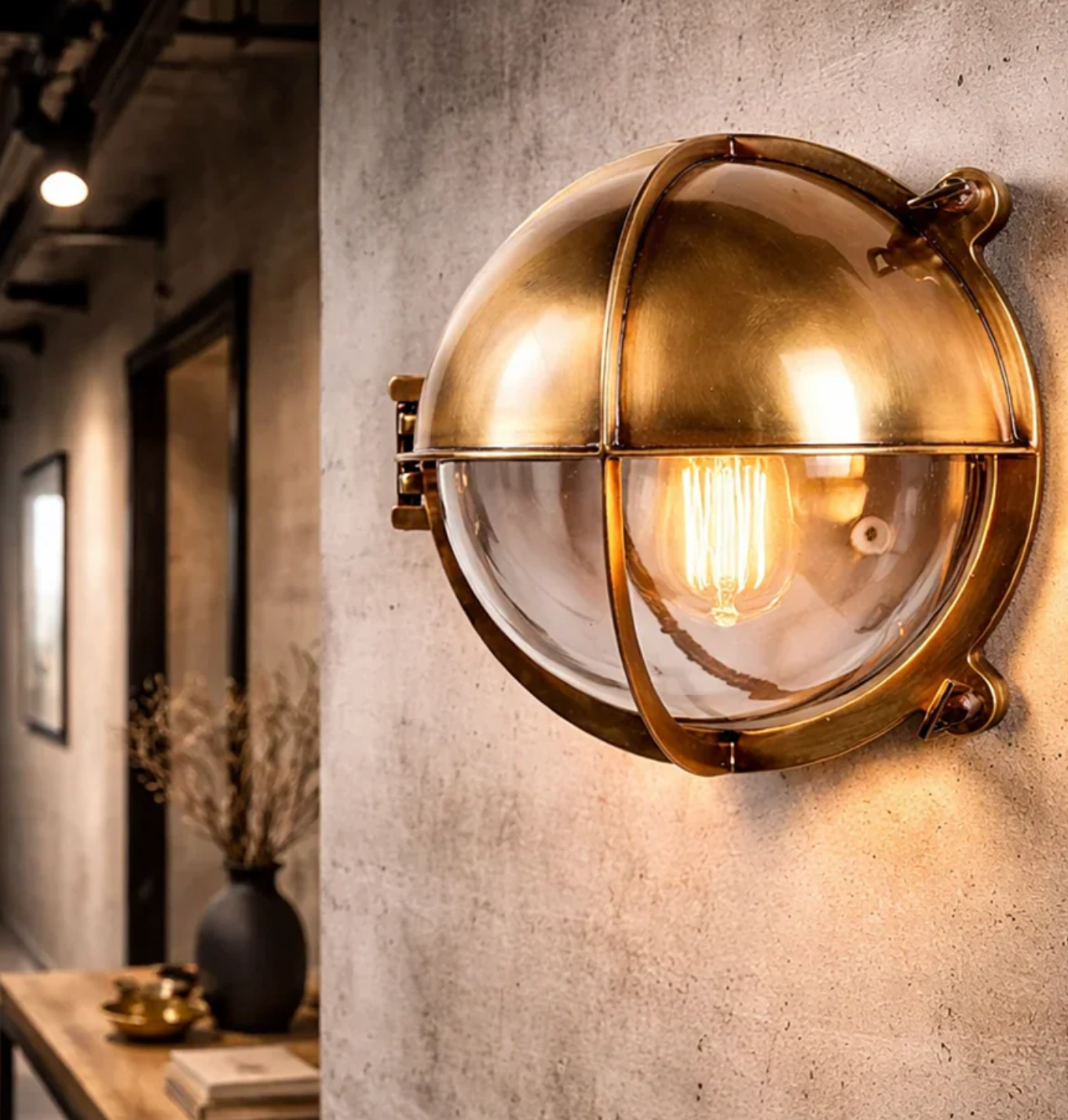 VINTAGE NAUTICAL BULKHEAD WALL LIGHT ANTIQUE SILVER | ANTIQUE BRASS