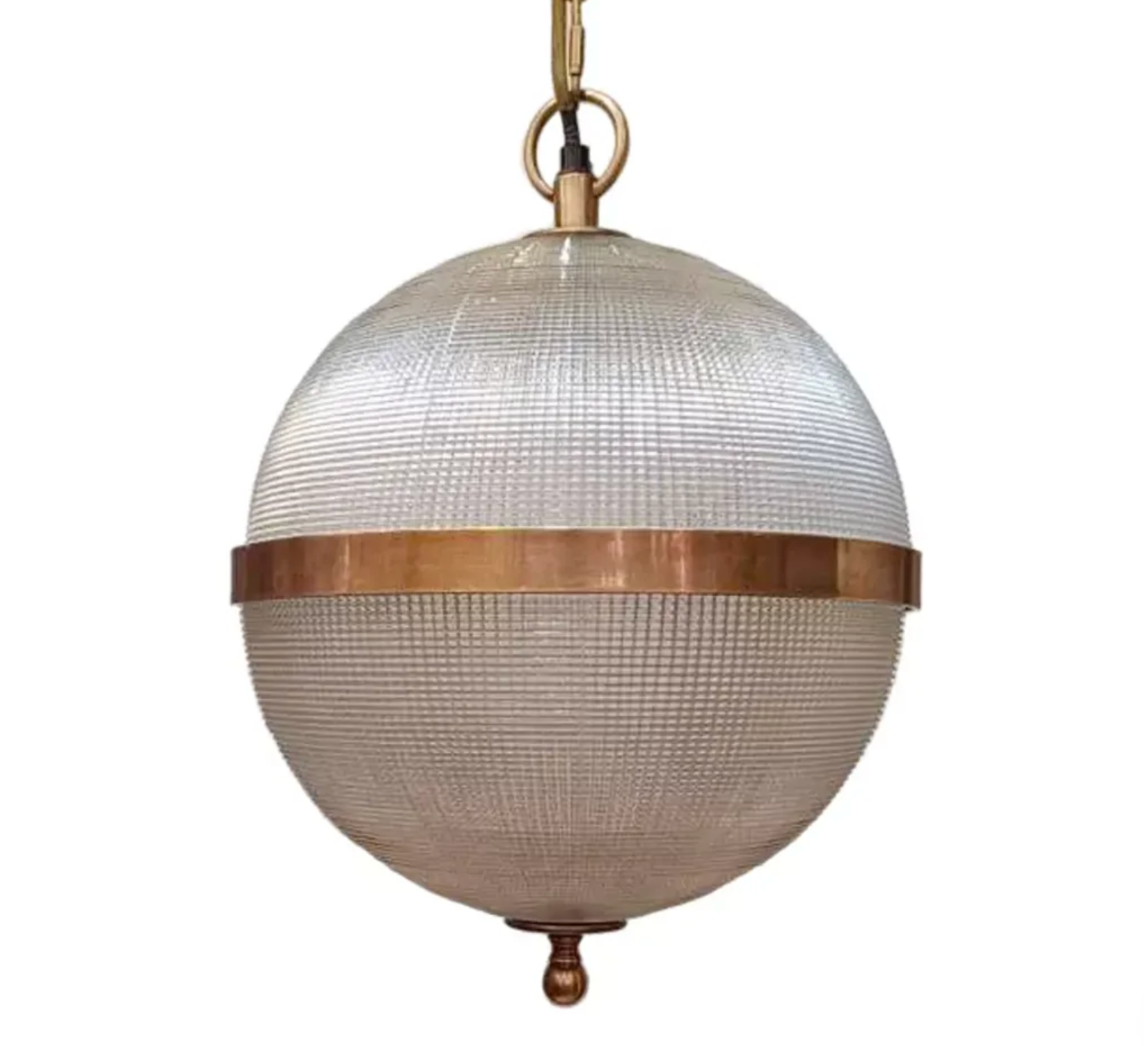 RIBBED SPHERE GLASS GLOBE PENDANT LIGHT ANTIQUE BRASS | SILVER