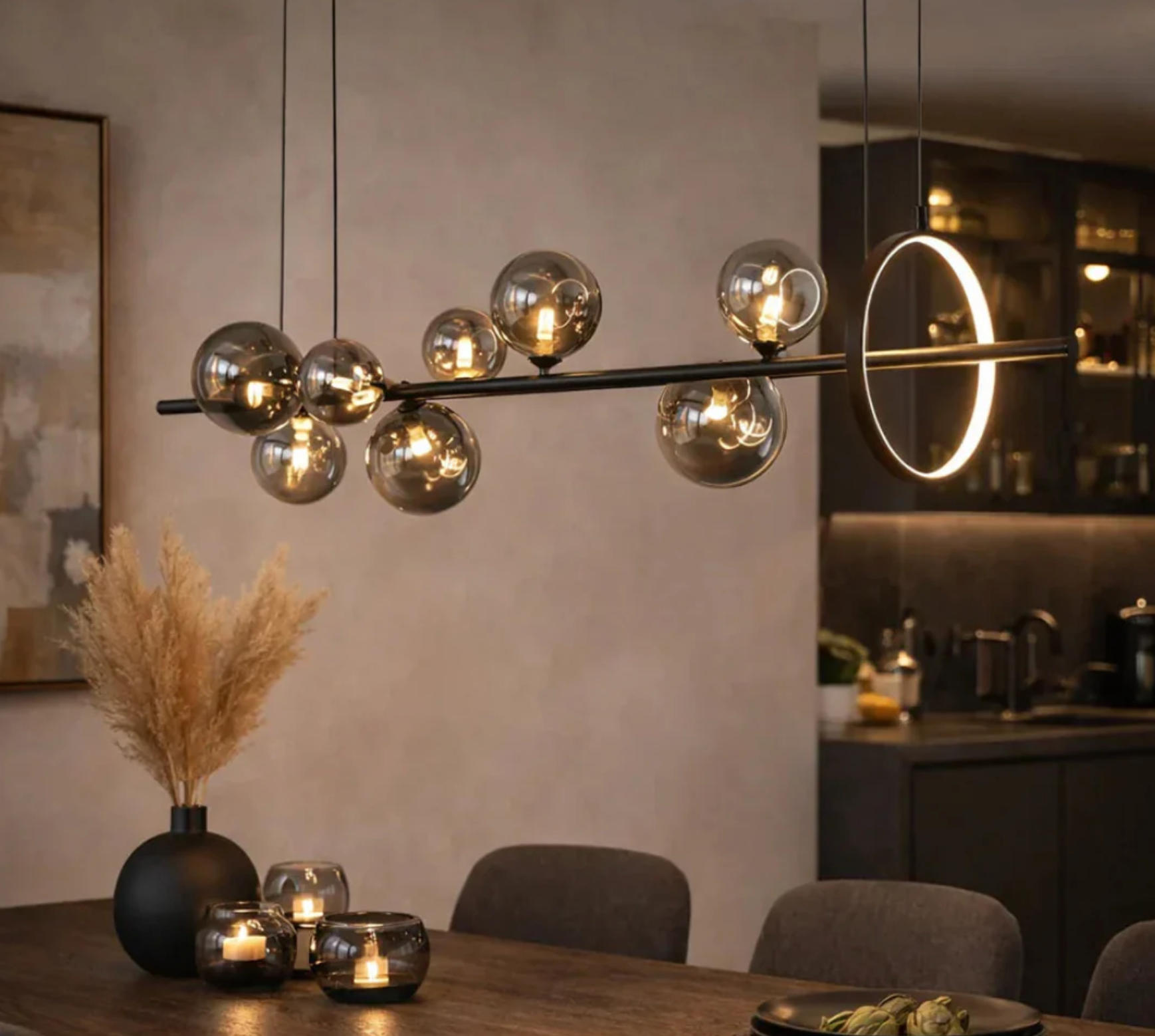 NOCTRA GLASS LINEAR PENDANT LIGHT CLUSTER - SMOKE - CCT