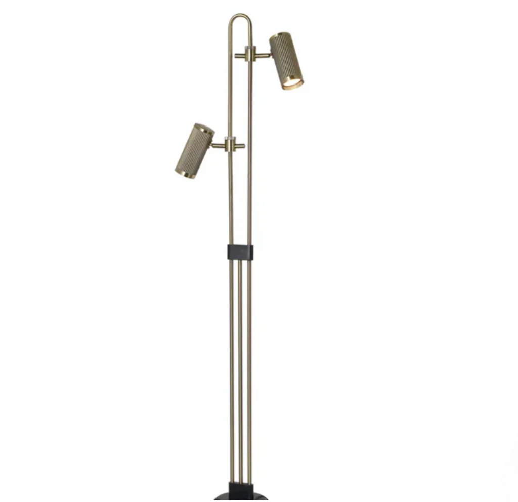 AUREX TWIN-HEAD ADJUSTABLE FLOOR LAMP – BLACK AND BRASS