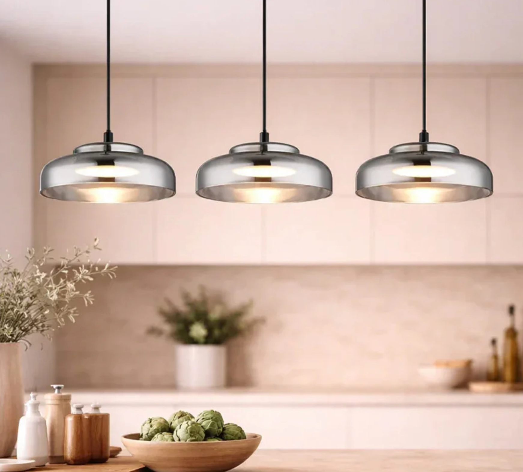 VOLTA METAL AND GLASS LED PENDANT LIGHT - SMOKE