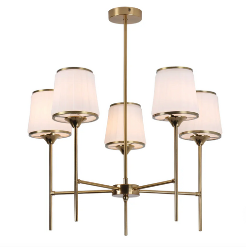 ASTORIA BRASS METAL AND WHITE GLASS CHANDELIER