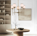 ASTORIA BRASS METAL AND WHITE GLASS CHANDELIER