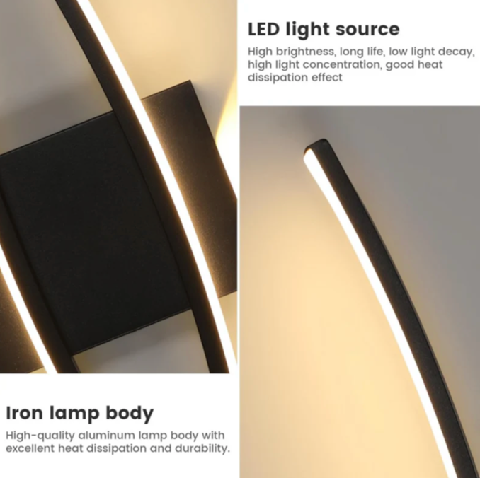 Eclipse Wave LED Wall Light – Black 100cm