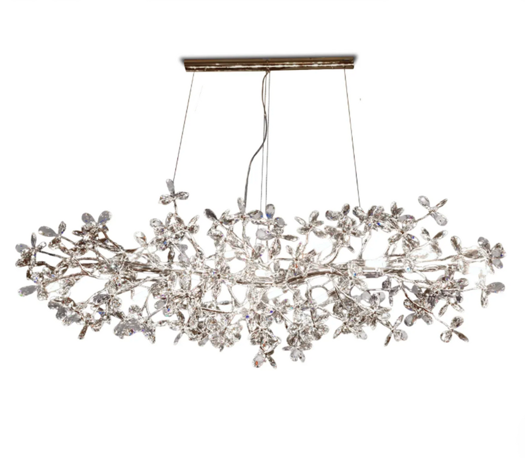 CHAMPAGNE CRYSTAL FLORAL LINEAR CHANDELIER – 17 LIGHT LUXURY CEILING LIGHT