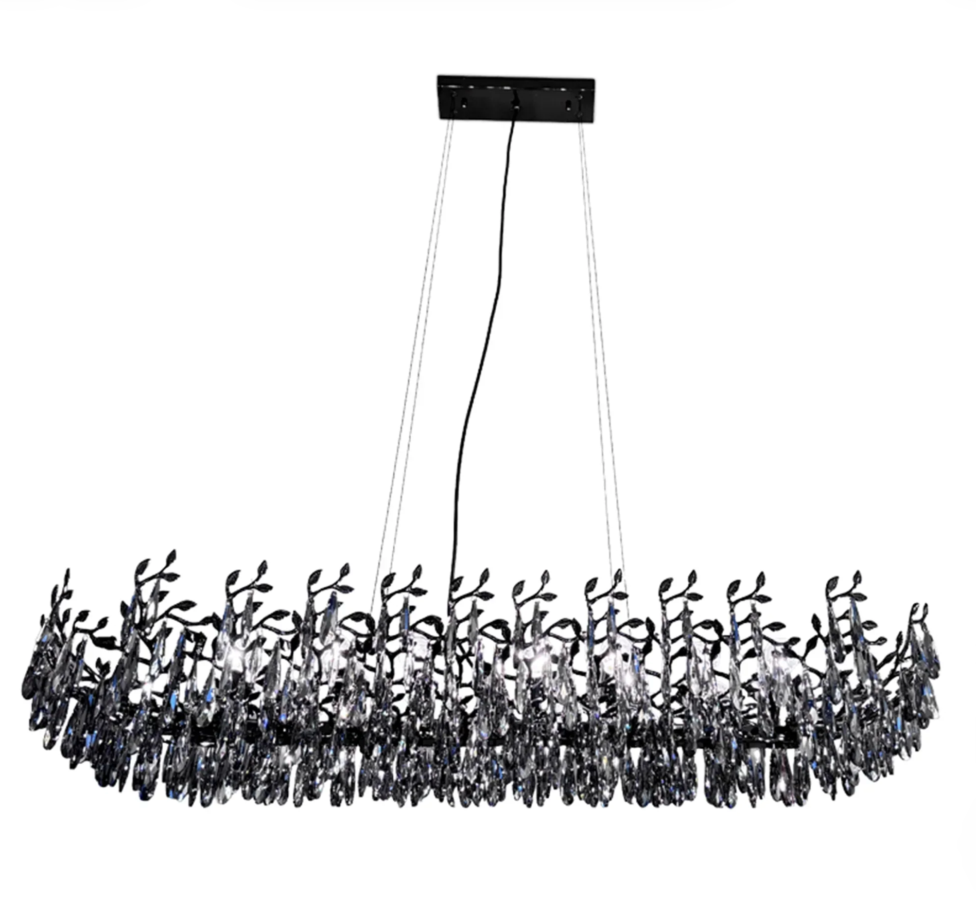 BLACK CRYSTAL LINEAR CHANDELIER WITH BRANCH LEAF DESIGN – RIALTO