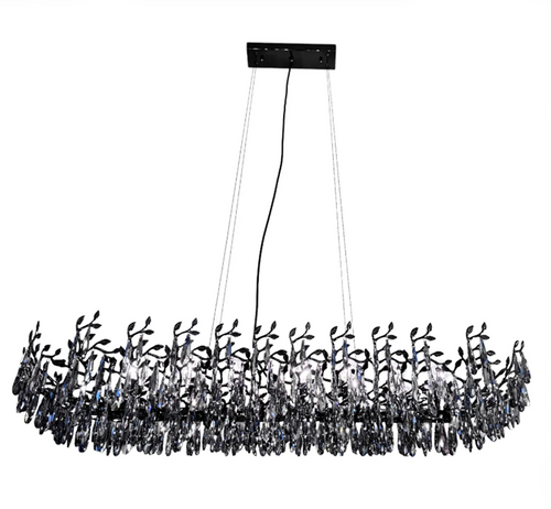BLACK CRYSTAL LINEAR CHANDELIER WITH BRANCH LEAF DESIGN – RIALTO