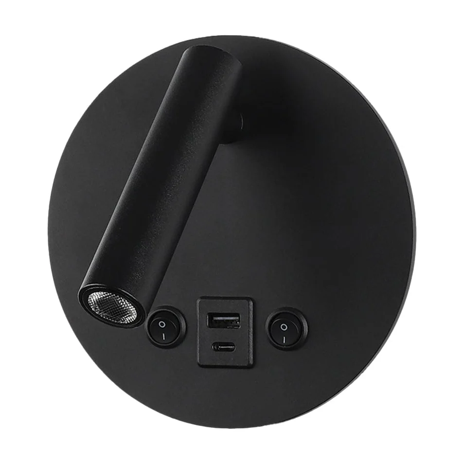 ARCUS ROUND USB WALL LIGHT IN BLACK OR WHITE