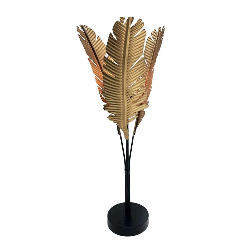 BANANA PALM METAL TABLE LAMP IN BLACK AND GOLD