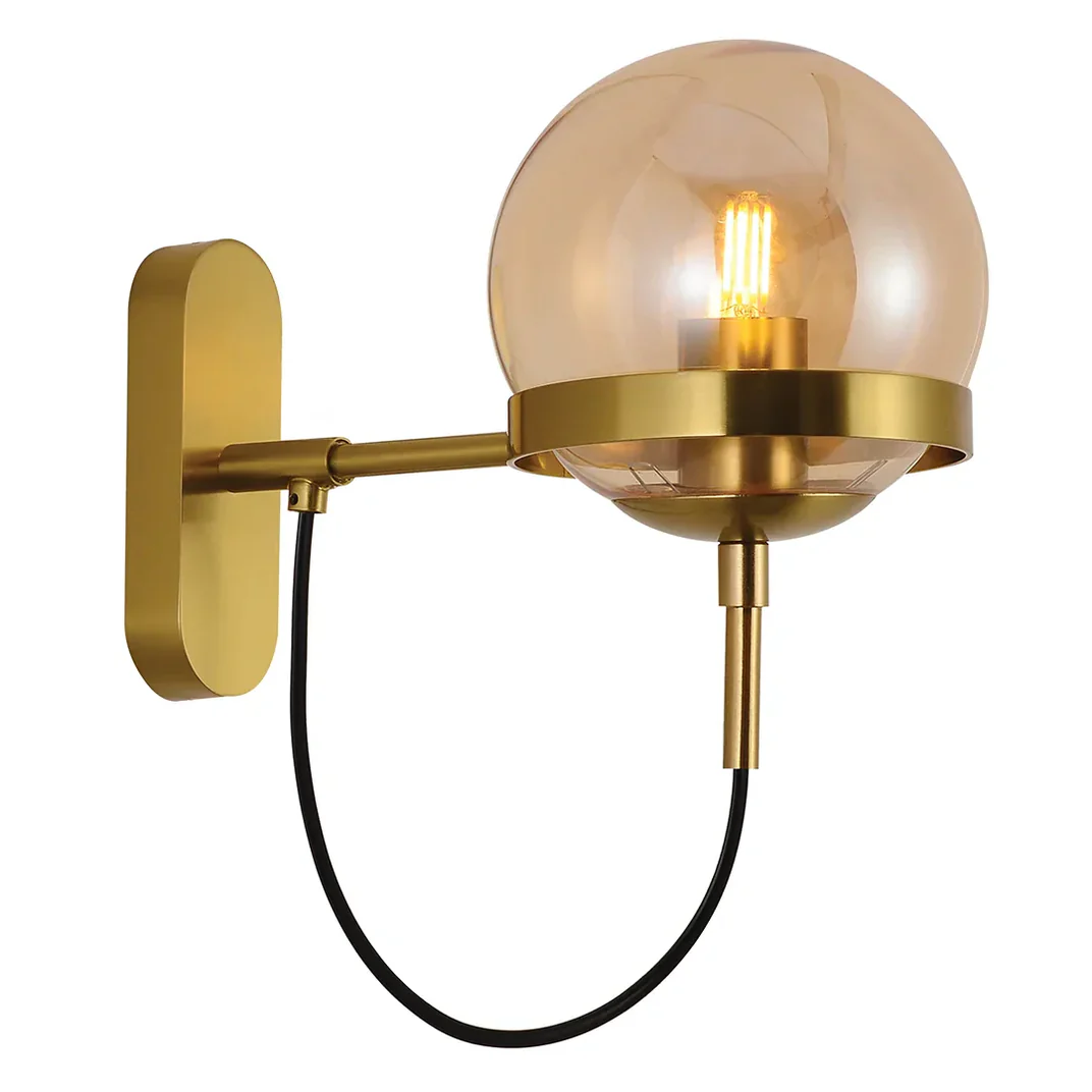 BLACK AND GOLD MODERN WALL LIGHT FOR INTERIOR – GLASS GLOBE DESIGN