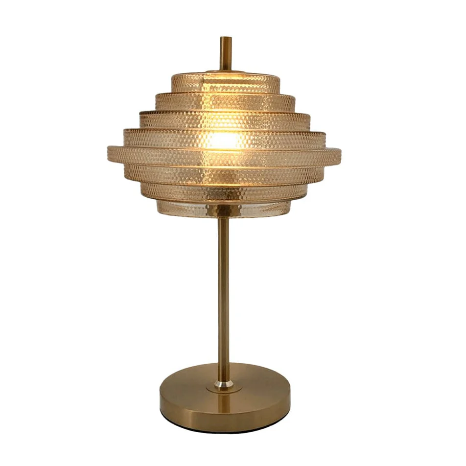CORDIAN BRASS AND ANTIQUE GLASS TABLE LAMP
