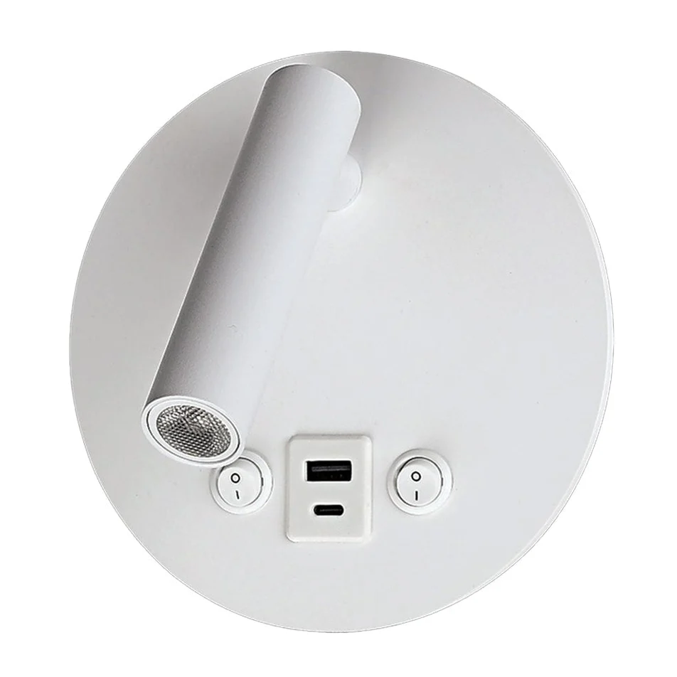 ARCUS ROUND USB WALL LIGHT IN BLACK OR WHITE