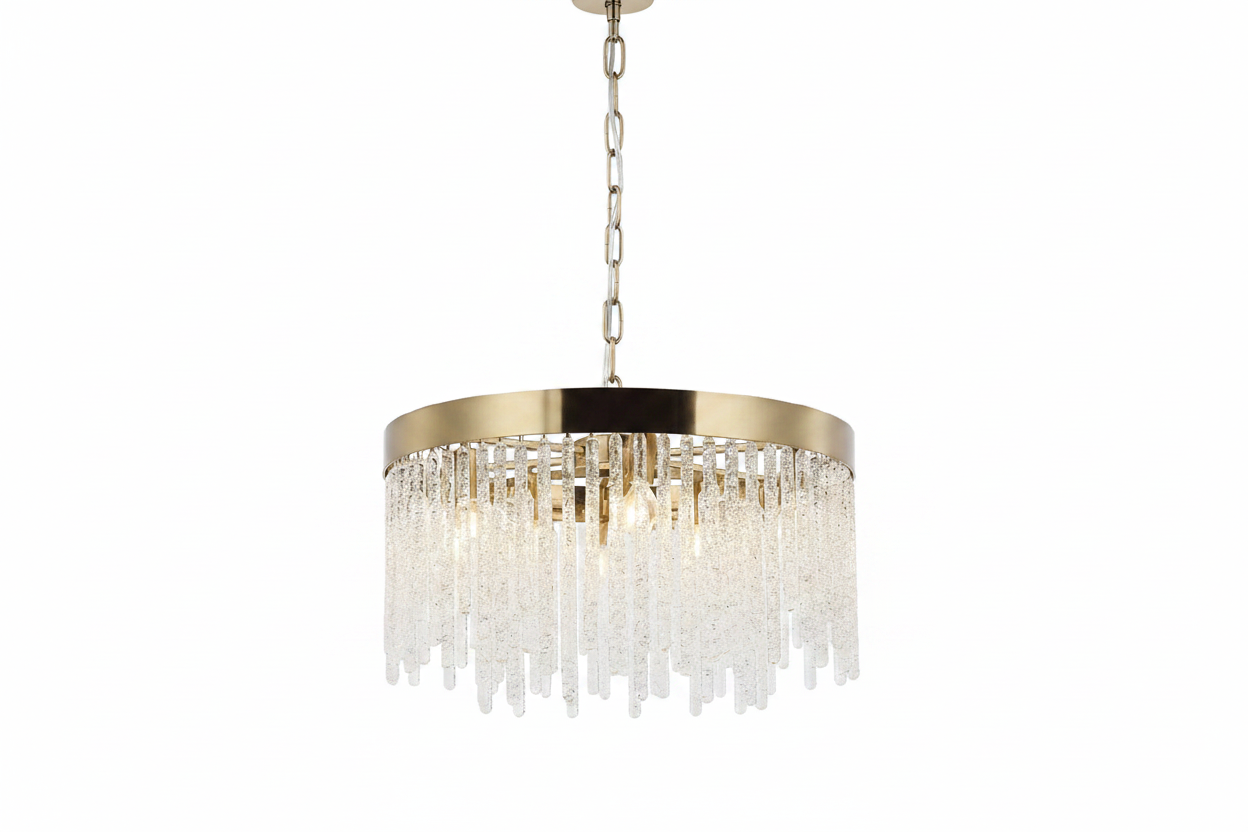 BELLA METAL AND GLASS CHANDELIER LIGHT GOLD